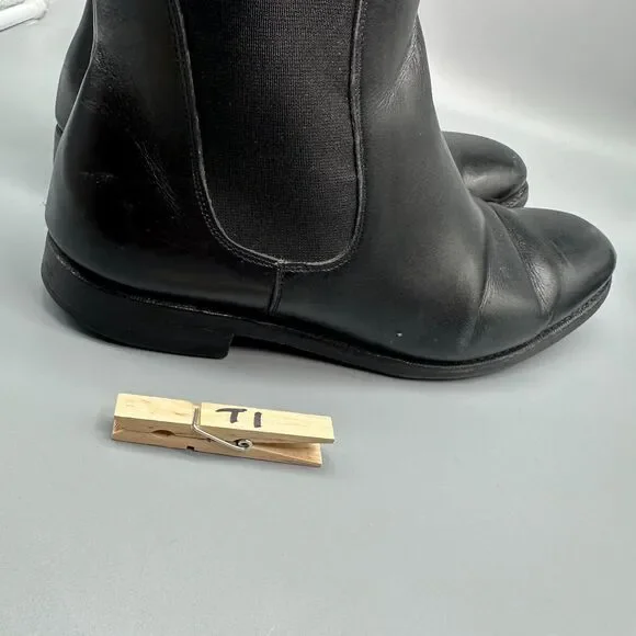 Meermin Calf - E Men 7.5 Triple Black Leather Chelsea Boot Elastic Sided Pull On